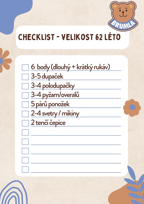 Seznam oblečení pro děti velikosti 62 na léto