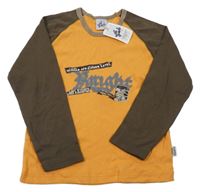 Nové - okrovo-khaki triko s nápisem 