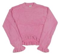 Růžový chlupatý crop svetr River Island