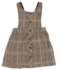 Černo-bílo-růžová kostkovaná laclová sukně s knoflíčky Primark