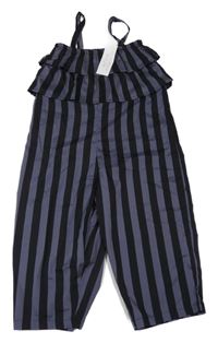 Nové - černo-modrý pruhovaný lehký culottes overal s volánky 