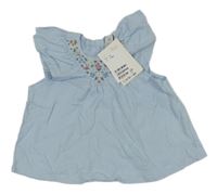 Nové - Světlemodrá lněná halenka s kytičkami H&M
