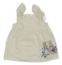 Smetanová šatová tunika s králíčky - Peter Rabbit a volánky