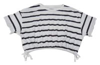 Bílo-antracitové pruhované crop tričko Zara