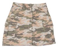 Béžovo-růžovo-zelená army riflová propínací sukně Matalan