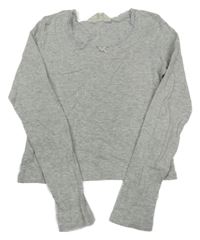 Šedé žebrované děrované crop triko s krajkou H&M