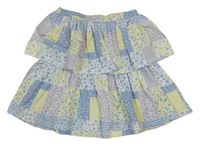 Bílo-světlemodro-žlutá květovaná patchwork vrstvená sukně Dunnes