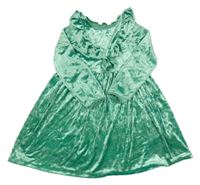 Zelené sametové lesklé šaty s volánky H&M