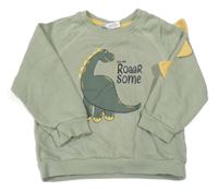 Světlekhaki mikina s dinosaurem a nápisy Ergee