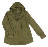 Khaki plátěná podzimní parka s kapsami a kapucí H&M