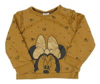 Hnědá puntíkatá mikina s 3D Minnie a volánky Disney
