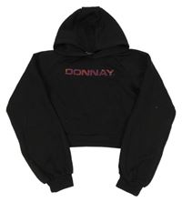 Černá crop mikina s potiskem, všitým bílým tílkem a kapucí Donnay