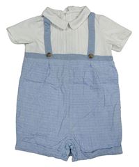 Bílo-světlemodrý kraťasový overal s límečkem Primark
