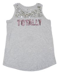 Světlešedý melírovaný top s nápisem z flitrů H&M
