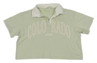 Světleolivové crop tričko s nápisem H&M