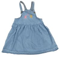 Modré riflové laclové šaty s výšivkami květin H&M