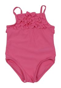 Růžové jednodílné plavky s volánky a mašlí Mothercare