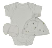 3set - Bílé body + čepice s ovečkami + rukavice