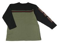 Černo-khaki mikina s pruhy a logem ONE by ONE