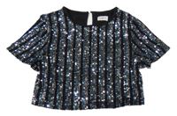Černo-modro-stříbrné pruhované tylové flitrové slavnostní crop tričko F&F