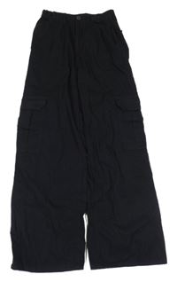 Černé plátěné široké cargo kalhoty H&M