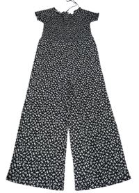 Černý květovaný culottes žabičkový overal Page One Young