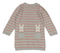 Šedo/melírovano-růžové pruhované pletené šaty se zajíčky PRIMARK