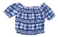 Modro-bílé žebrované vzorované crop tričko Zara