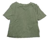 Khaki žebrované pletené crop tričko H&M