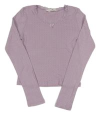 Lila děrované crop triko s krajkou H&M
