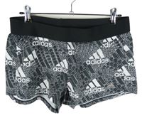 Dámské černo-bílé vzorované sportovní kraťasy s logy Adidas 