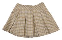 Hnědo-bílá kostkovaná skládaná sukně Zara