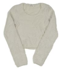 Smetanový chlupatý crop svetr H&M