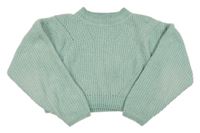Světlezelený žinylkový žebrovaný crop svetr H&M