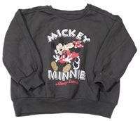 Tmavošedá oversize mikina s Mickeym a Minnie Primark