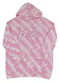 Růžovo-bílá batikovaná dlouhá mikina s nápisem Barbie a kapucí 