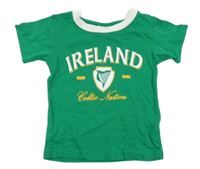 Tmavozeleno-bílé tričko s nápisem a erbem - Ireland