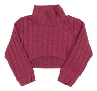 Růžový pletená crop rolák 