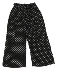 Černé puntíkované culottes kalhoty s páskem 