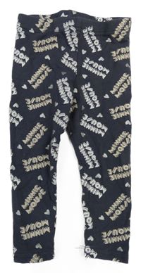 Tmavomodrošedé legíny s nápisy - Minnie Mouse a srdíčky PRIMARK