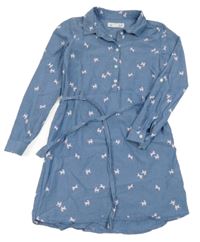 Modré košilové šaty riflového vzhledu s jednorožci a páskem H&M