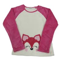 Fuchsiovo-smetanová plyšová mikina s liškou un. kids