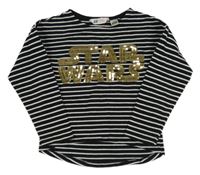 Černo-bílé pruhované triko se zlatými nápisy z flitrů - Star Wars H&M