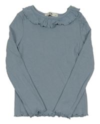 Modré žebrované triko s volánkem C&A