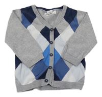 Šedo-modrý propínací lehký károvaný svetr H&M