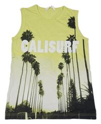 Limetkové tílko s palmami a nápisem H&M