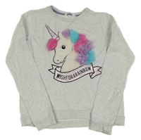Šedá melírovaná mikina s jednorožcem H&M