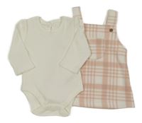 2set - Bílé žebrované body + světlerůžovo-bílé kostkované laclové fleecové šaty George