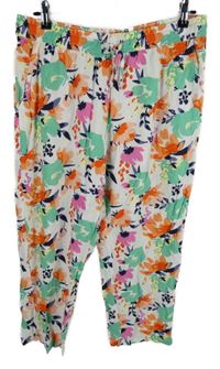 Dámské bílo-barevné květované culottes kalhoty 