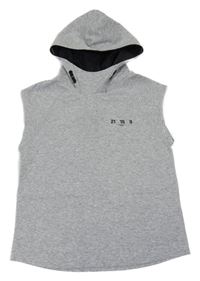 Šedá melírovaná tepláková vesta s číslem a kapucí H&M
